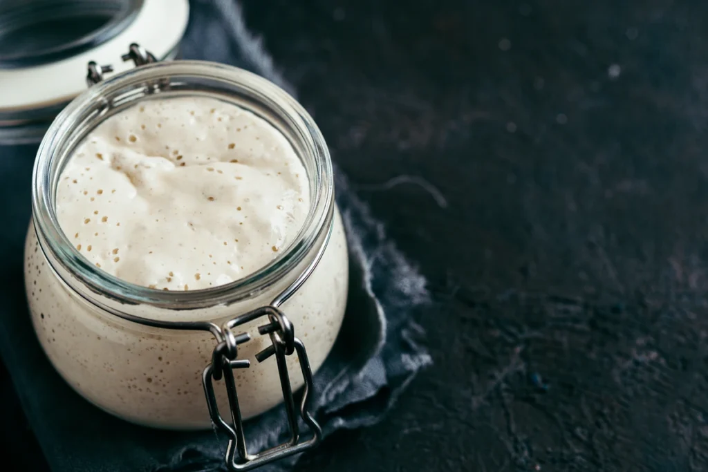 sourdough starter in a glass jar