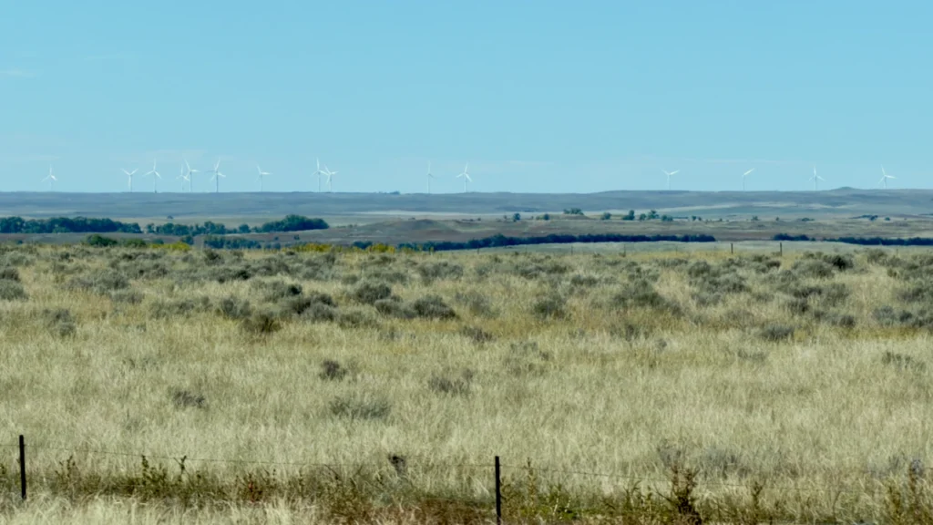 Windmills in the distance. Near Sterling, CO